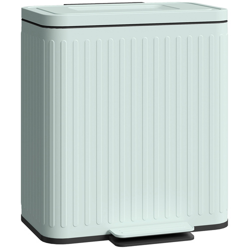 HOMCOM Dual Kitchen Bin, 2 x 20L Double Bin for Recycling and Waste, Fingerprint-proof Pedal Bin with Soft-Close Lid, Removable Inner Buckets, Green