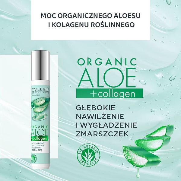 Eveline Organic Aloe + Collagen Wegański Nawilżający Roll-on Modelujący Kontur Oczu 15ml