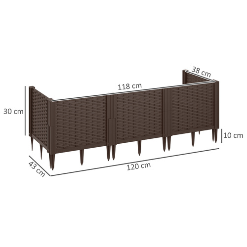 Outsunny Plastic Raised Garden Bed, Modular Planter Box Kit, Garden Fence Edging Border for Flowers, Vegetables, Herbs, Brown