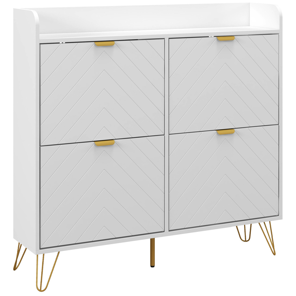 HOMCOM Narrow Shoe Storage Cabinet, Slim Shoe Cupboard with 4 Flip Drawers, Adjustable Shelf, Shoe Rack for 16 Pairs of Shoes