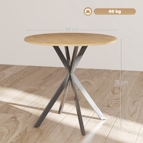 HOMCOM 80cm Industrial Round Dining Table - White Oak