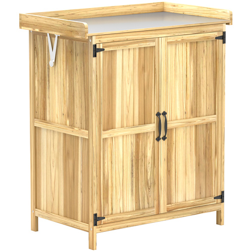 Outsunny 43 x 74cm Fir Wood Shed, with Metal Worktop - Natural Finish