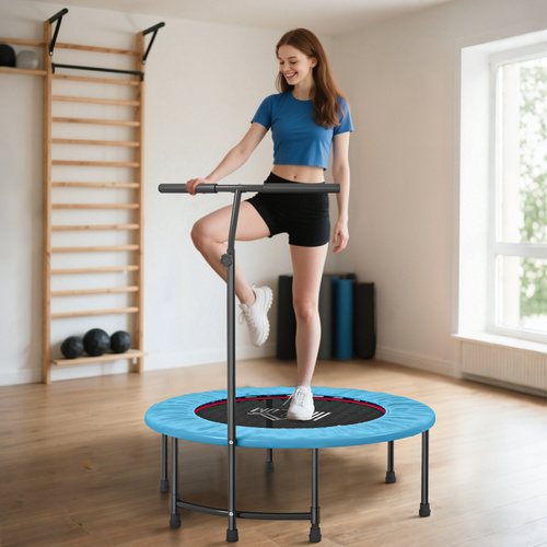 HOMCOM 40" Fitness Trampoline with Adjustable Handle, Rebounder Trampoline, Mini Jumper for Indoor Exercise Workout, Blue