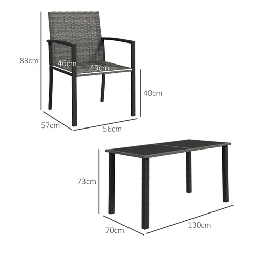 Outsunny Outdoor Dining Set 5 Pieces Patio Conservatory with Tempered Glass Tabletop,4 Dining Chairs - Grey