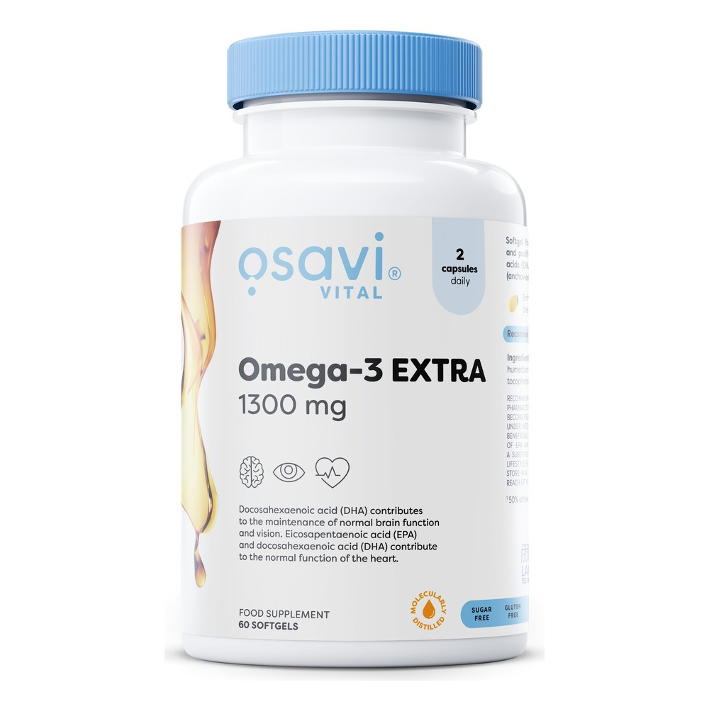 Osavi Omega-3 Extra 1300mg Molecularly Distilled Fish Oil for Heart and Brain Support 60 Softgels