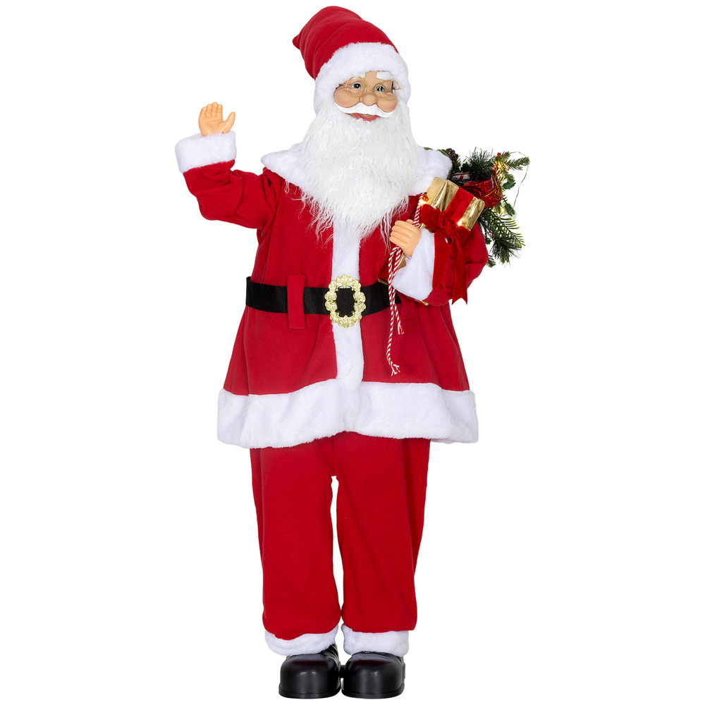 HOMCOM Life Size Santa Claus Christmas Decoration, Voice-Activated with Twinkling LED Lights, Red