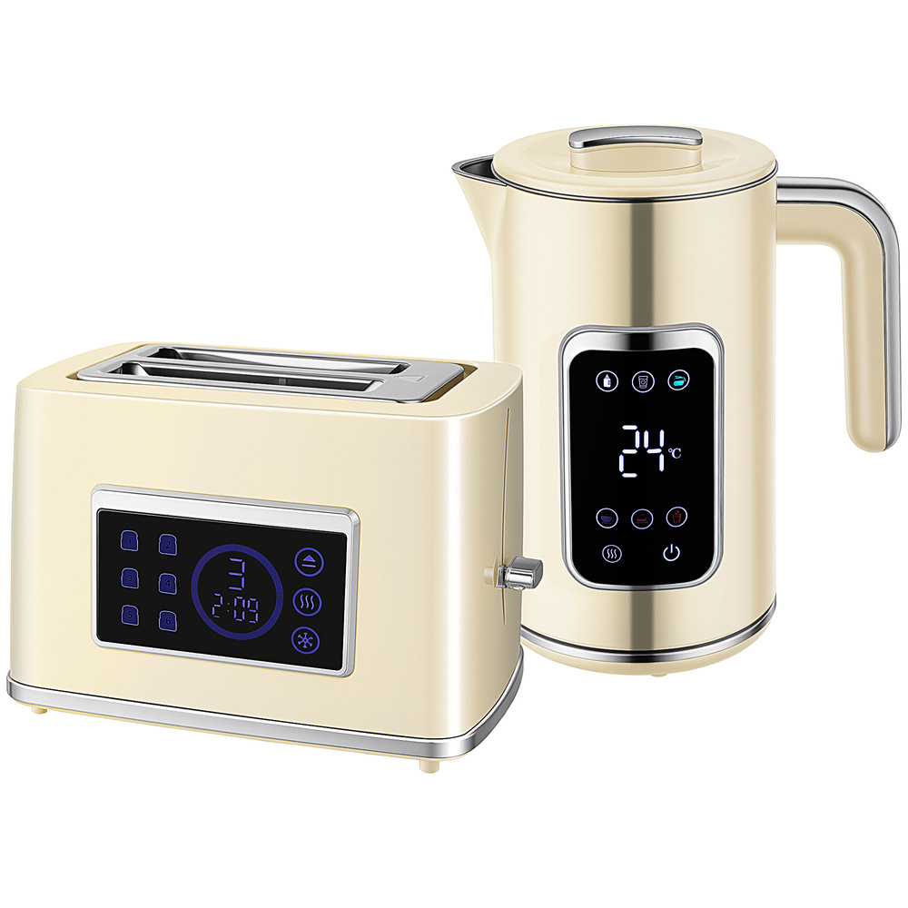 HOMCOM Touch Screen Kettle and Toaster Set - Cream