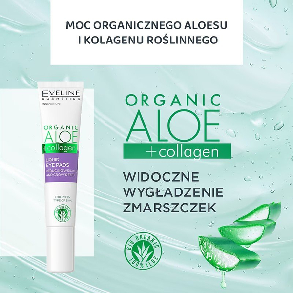 Eveline Organic Aloe + Collagen Płynne Płatki pod Oczy Redukujące Zmarszczki i Kurze Łapki dla Każdego Rodzaju Cery 20ml