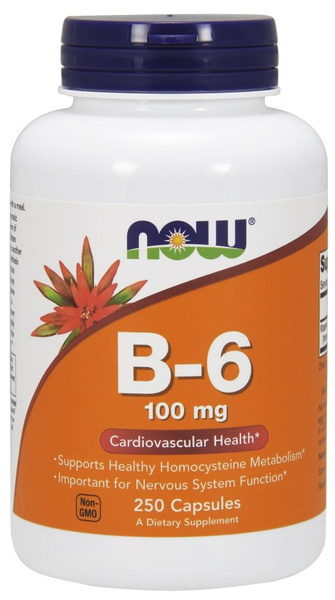 Now Foods Vitamin B-6 100mg Wspiera Układ Nerwowy 250 Kapsułek