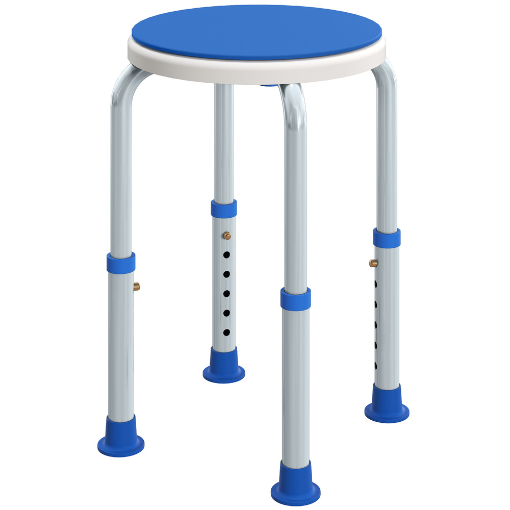 HOMCOM 360° Swivel Shower Chair, Height Adjustable Aluminium Shower Stool with Non-Slip Feet for Disabled, Elderly, Blue
