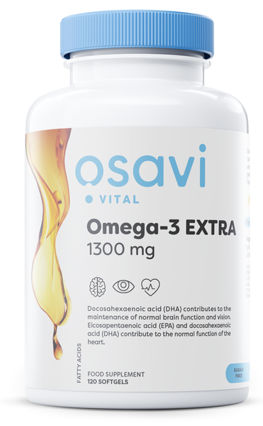 Osavi Omega-3 Extra 1300 mg Destylowany Molekularnie Olej Rybi o Smaku Cytrynowym Na Serce i Mózg 120 Kapsułek