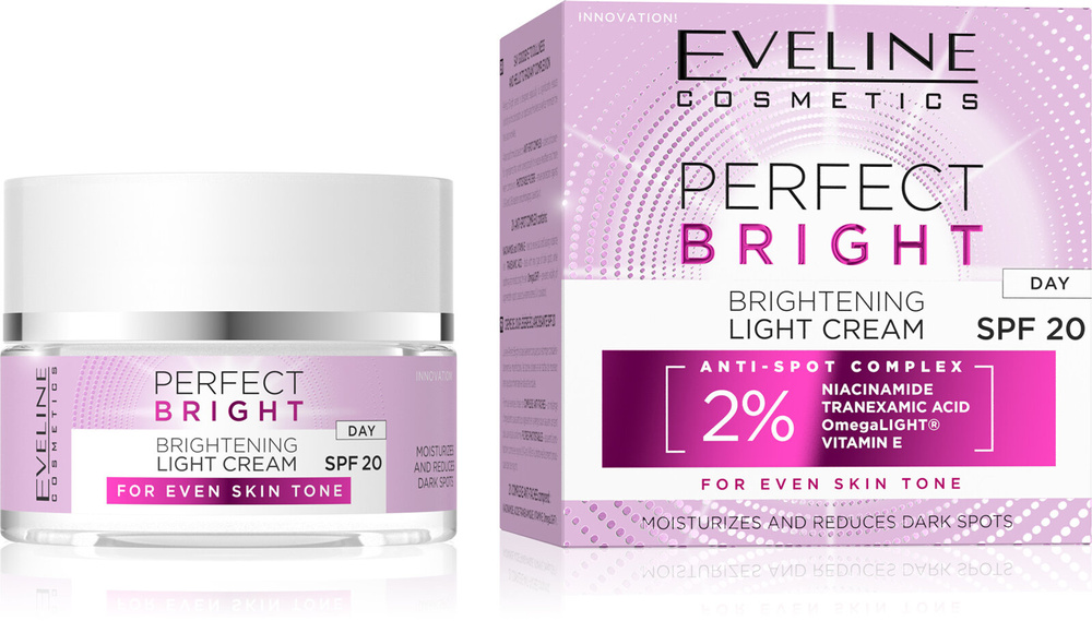 Eveline Perfect Bright Rozjaśniający Lekki Krem z Filtrem SPF20 dla Skóry Szarej z Przebarwieniami na Dzień 50ml