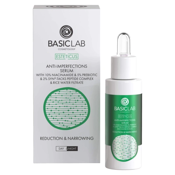 BasicLab Cosmetology Imperfection Reducing Serum with Niacinamide 10% Reduction and Narrowing for Problematic Skin Day and Night 30ml