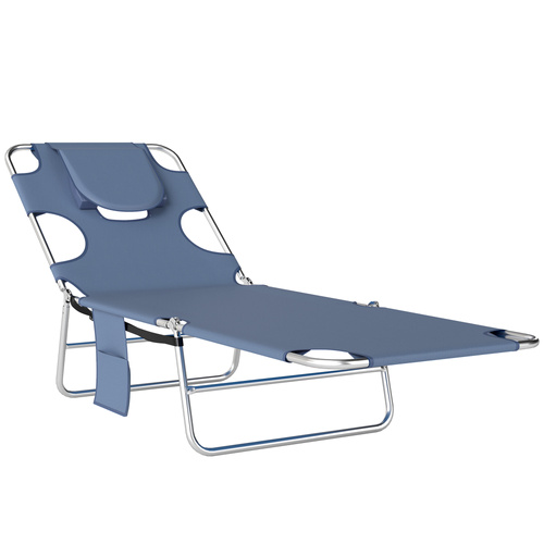 Outsunny 5-Position Adjustable Sun Lounger with Reading Hole and Side Pocket, Grey