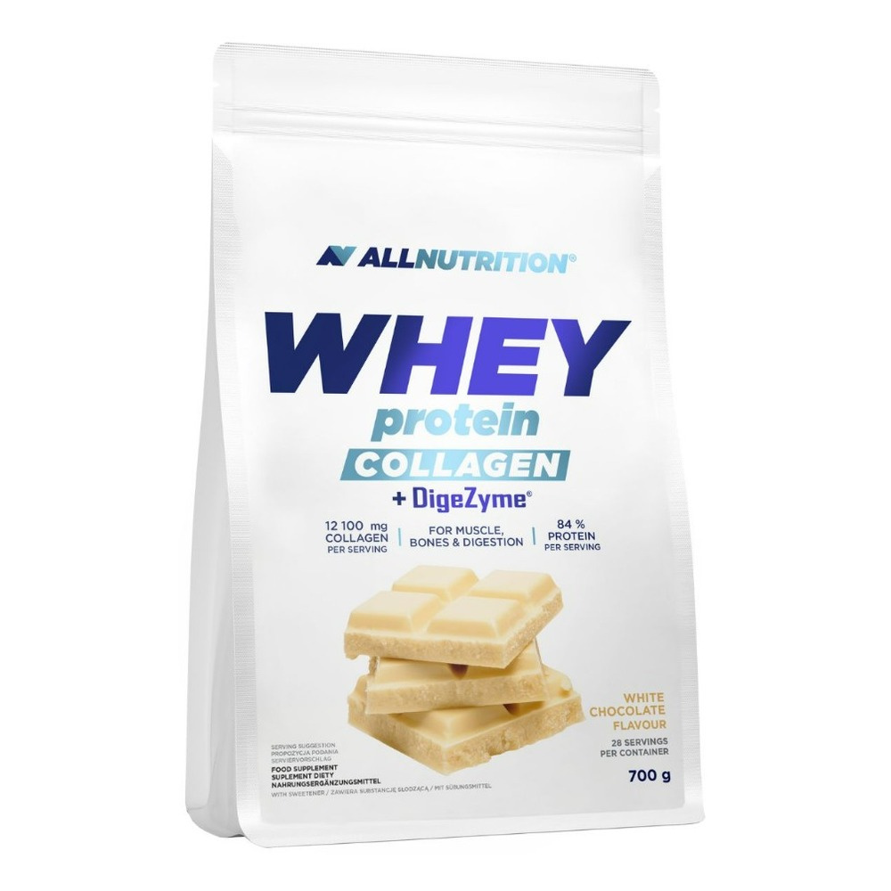 Allnutrition Whey Protein Collagen + DigeZyme WPC i kolagen wołowy Biała Czekolada 700g