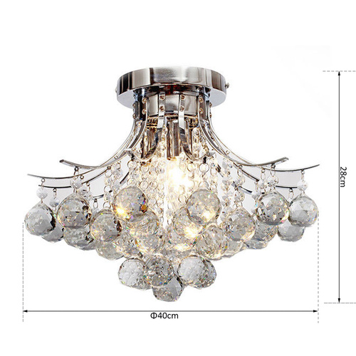 HOMCOM Crystal Chandeliers, 40cm K9 Droplets Ceiling Light with 3 E14 Bulb Base, Pendant Lights for Living Room, Bedroom, Dining Room, Hallway, Kitchen