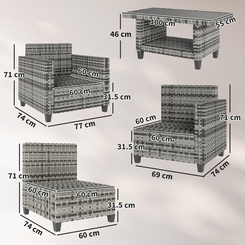 Outsunny Six-Piece Modular Rattan Sofa Set - Light Grey