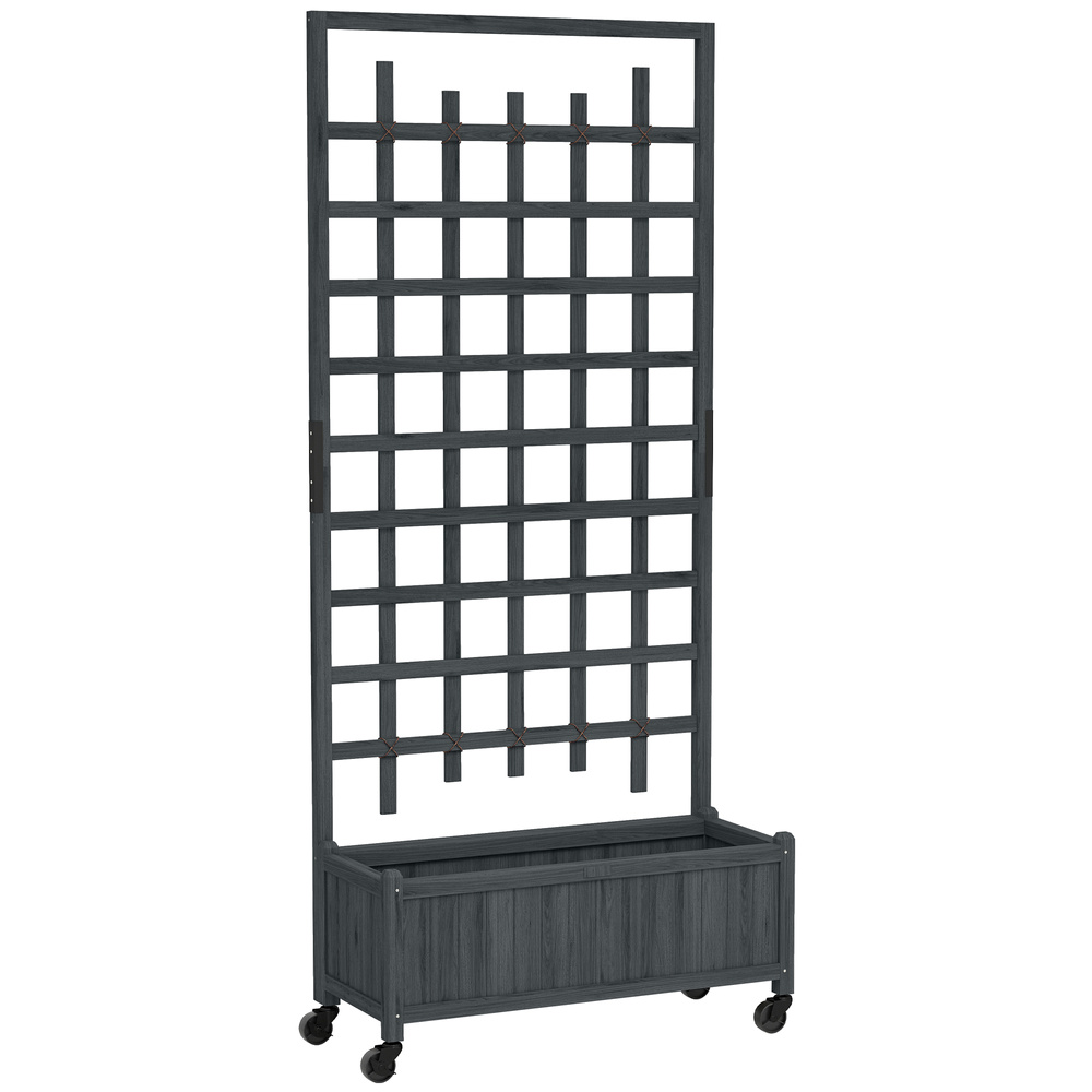 Outsunny Wooden Trellis Planter, Raised Garden Bed with Wheels, to Climb and Grow Vegetables, Herbs and Flowers, Grey