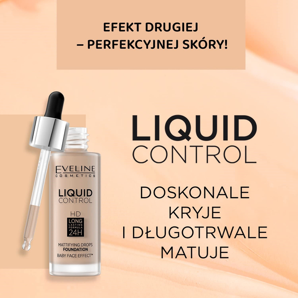 Eveline Liquid Control HD Lekki Podkład do Twarzy z Dropperem Doskonały Efekt Matowienia 016 Vanilla Beige 32ml