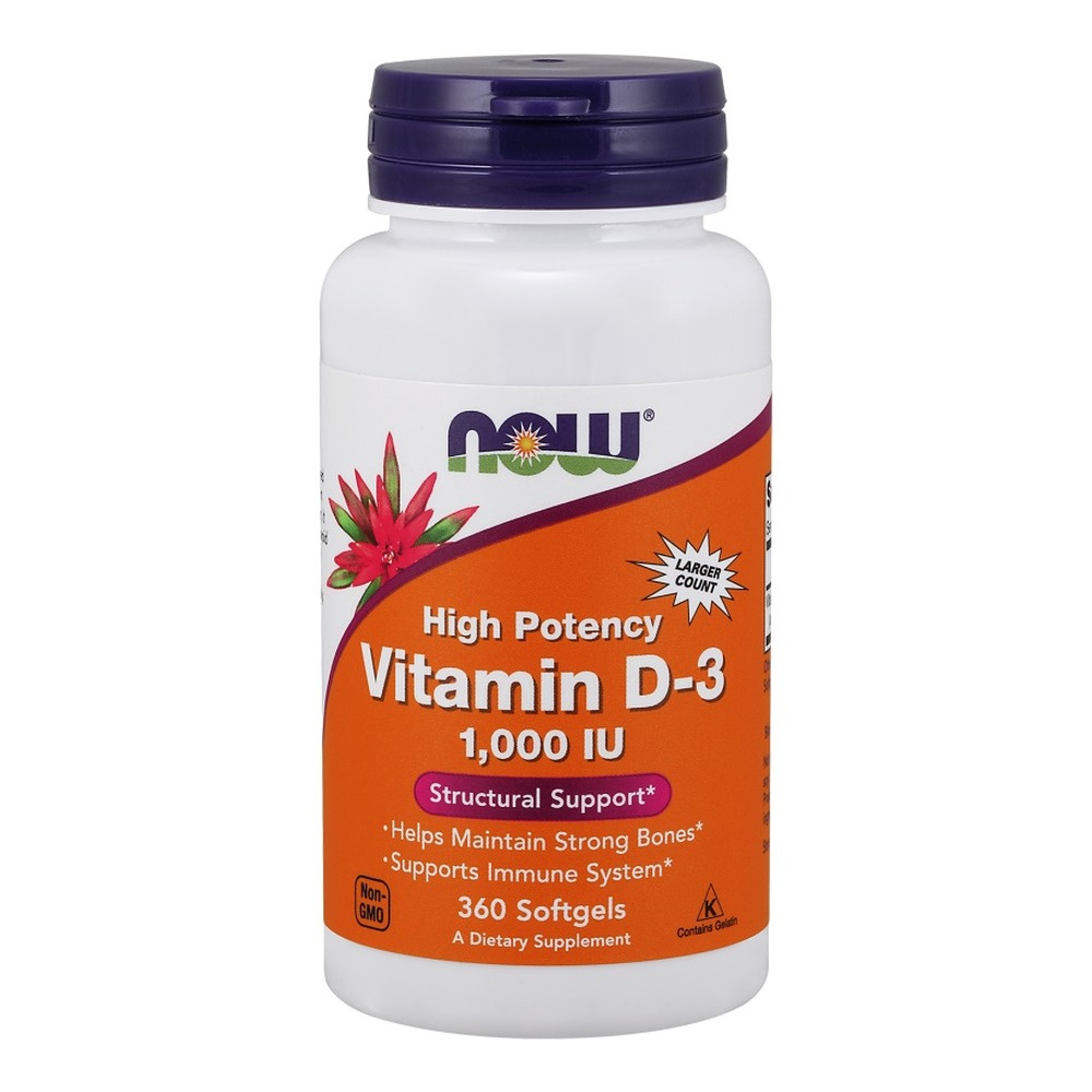 Now Foods Vitamin D-3 1000 IU Wsparcie Odporności Mózgu i Mięśni 360 Kapsułek