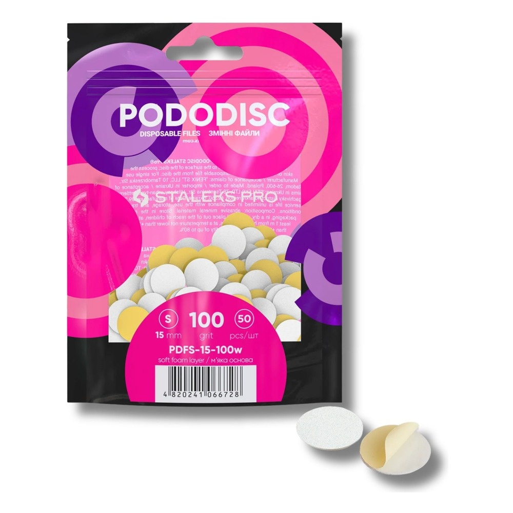Staleks Pro Expert Pododisc Disposable Pedicure White Files Discs on Soft Foam Layer Size S 15mm Grit 100  50pcs