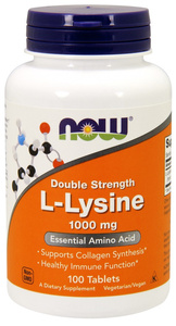 NOW Foods L-Lysine 1000 mg Double Strength Immunity and Skin Health Supplement 100 Tablets