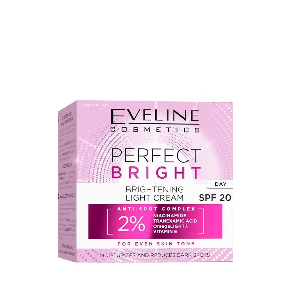 Eveline Perfect Bright Rozjaśniający Lekki Krem z Filtrem SPF20 dla Skóry Szarej z Przebarwieniami na Dzień 50ml