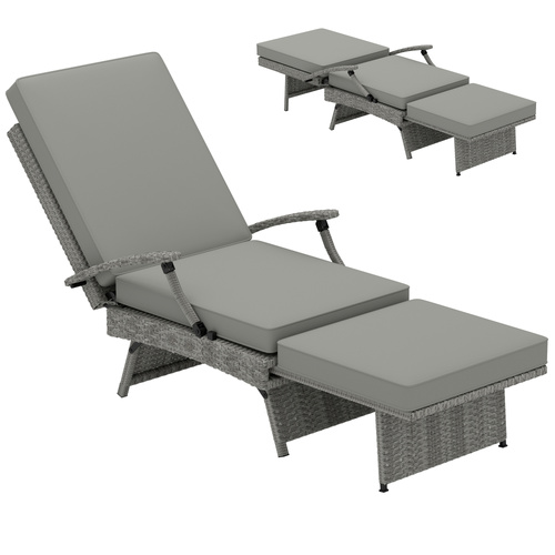 Outsunny 80° Reclining Rattan Lounger - Grey