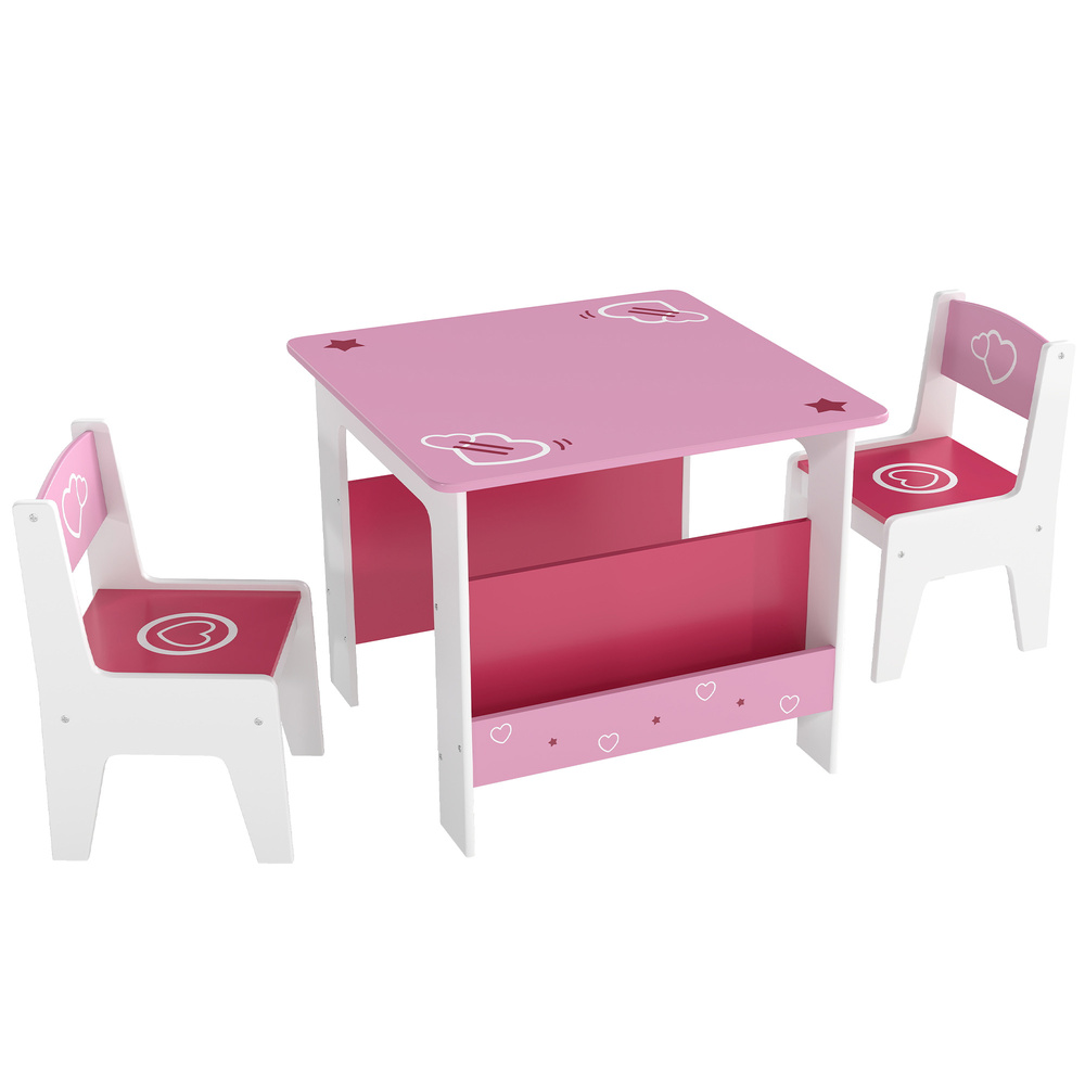 AIYAPLAY 3 Pieces Kids Table and Chair Set, Toddler Activity Table with Bookshelves, for Living Room, Nursery, Playroom, Pink