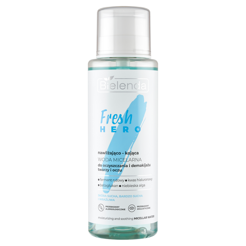 Bielenda Fresh Hero Moisturizing and Soothing Micellar Water for Cleansing and Make-up Removal from Face and Eyes for Dry and Very Dry Skin 400ml