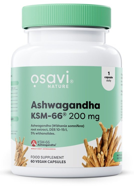 Osavi Ashwagandha KSM-66 200mg na Wsparcie w Stresie i Równowagę Psychiczną 60 Kapsułek Wegańskich