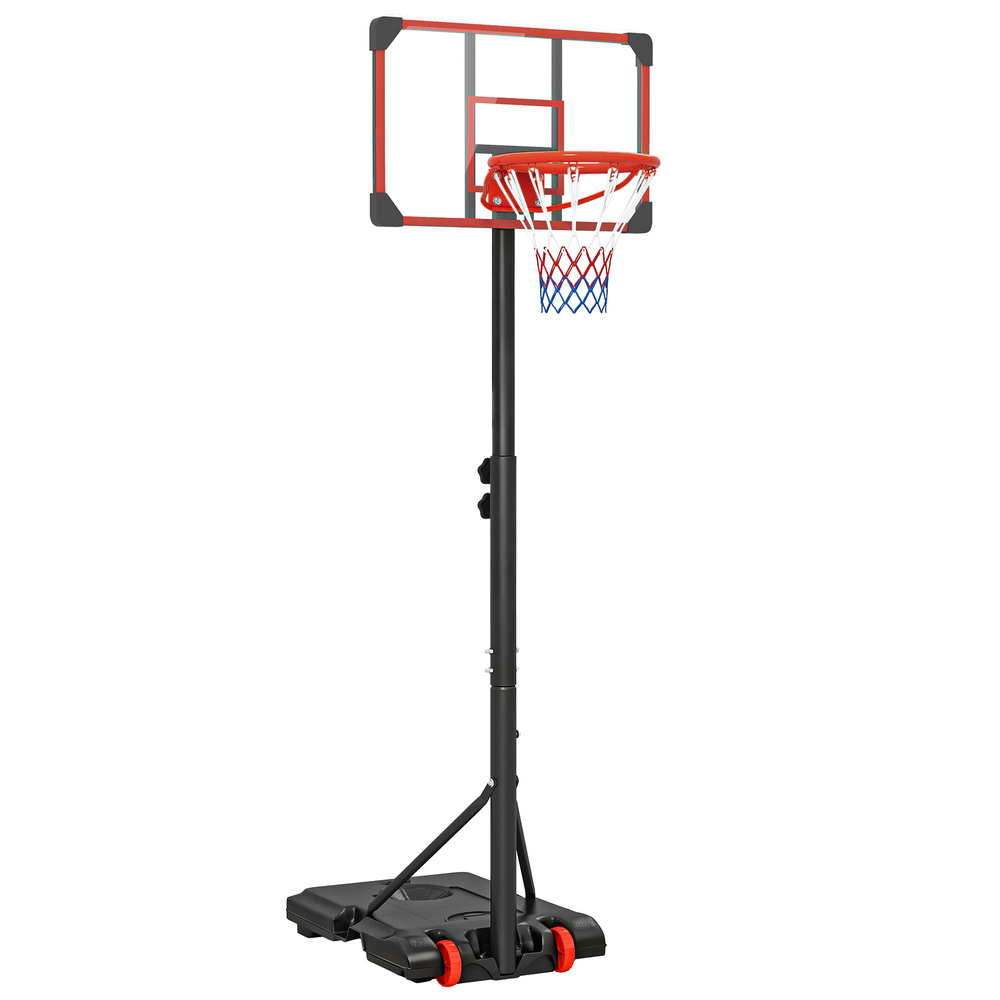 SPORTNOW Height Adjustable Basketball Hoop and Stand with Firm Backboard and Weighted Base, Portable on Wheels, Red