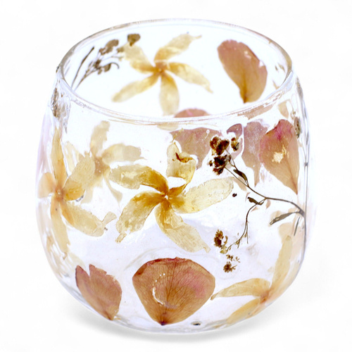 Natural Floral Glass - Straight Candle Holder - Rosa - (8x8cm)