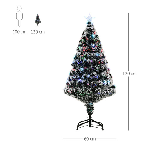 HOMCOM 4ft Artificial Prelit Christmas Tree, Snow Xmas Tree with Colourful LED Lighting Fiber Optics, Green White
