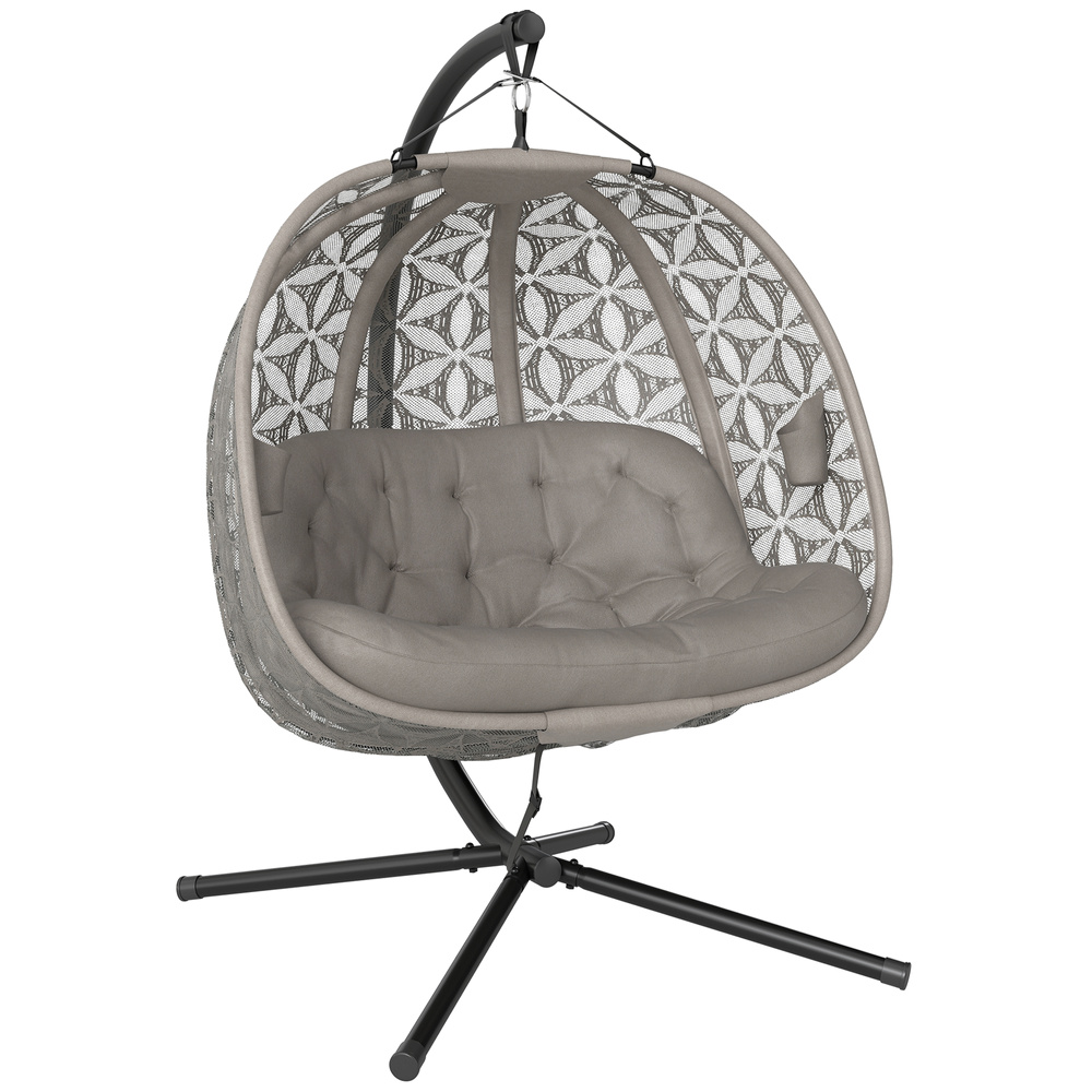 Outsunny Outdoor Double Hanging Chair with Cushion and Cup Holders, Sand Brown
