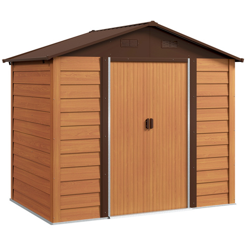 Outsunny 6 x 8ft Galvanised Steel Shed - Brown Wood-Effect