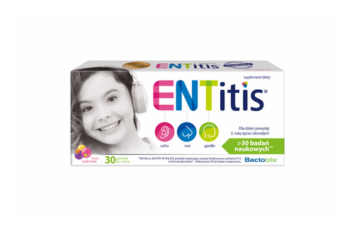 ENTitis Pastylki dla Dzieci powyżej 3 roku Życia o Smaku Tutti Frutti 30 Sztuk