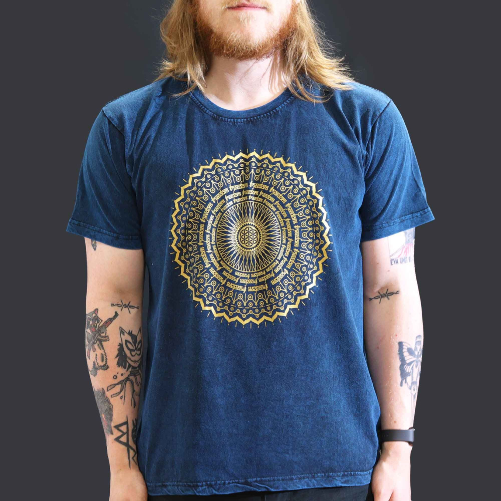 Large Stone Washed T-Shirt - Mandala - Blue