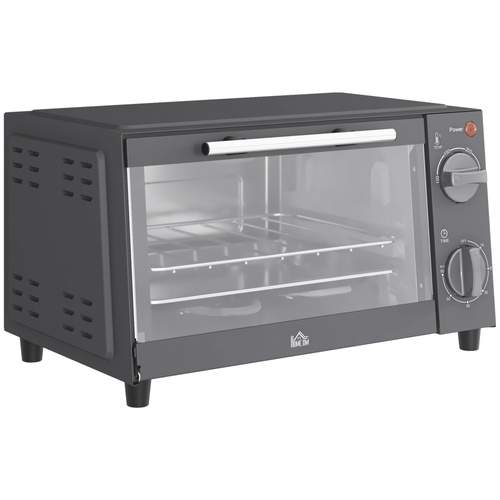 HOMCOM Mini Oven, 9L Countertop Electric Grill, Toaster Oven with Adjustable Temperature, Timer, Dishwasher Safe Baking Tray and Wire Rack, 750W, Grey