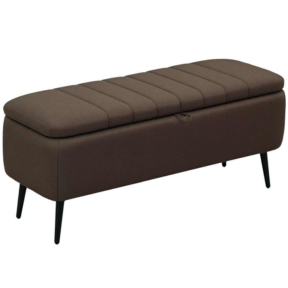 HOMCOM Linen-Look 92 x 31cm Storage Ottoman - Dark Brown