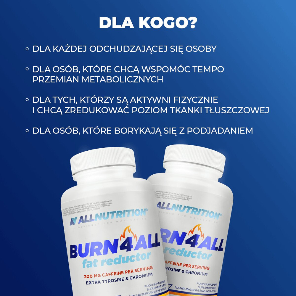 Allnutrition Burn4ALL 200mg Caffeine Wspomaga Utrzymanie Wymarzonej Sylwetki 100 Kapsułek