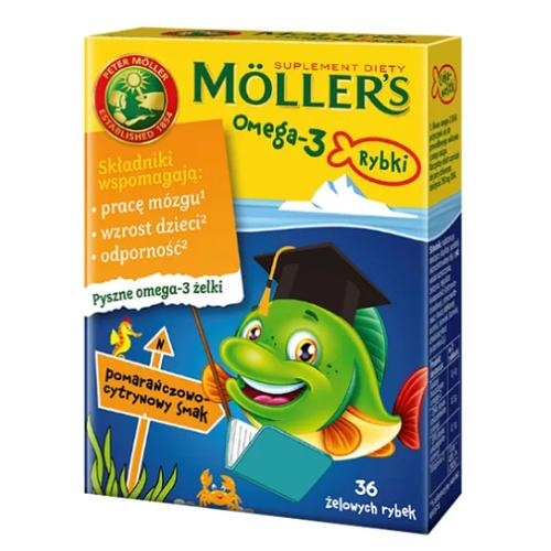 Mollers Omega-3 Rybki Smak Pomarańczowo-cytrynowy 36 żelków Best Before 30.09.25