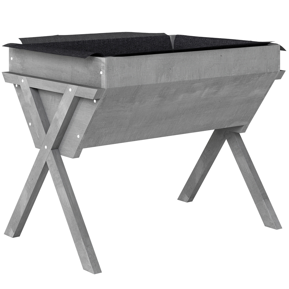 Outsunny Wooden Raised Garden Bed with Bed Liner, Elevated Planter Box with Legs, Light Grey