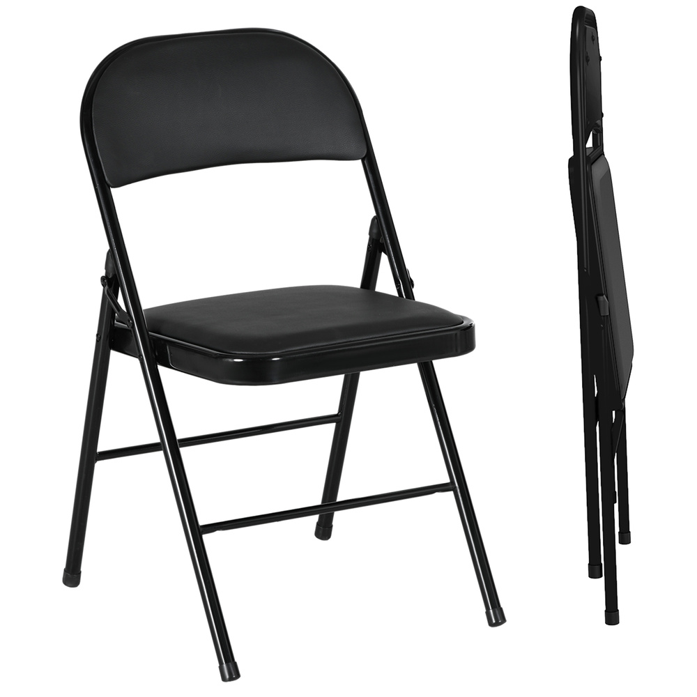 HOMCOM Set of Two Cushioned Folding Chairs - Black