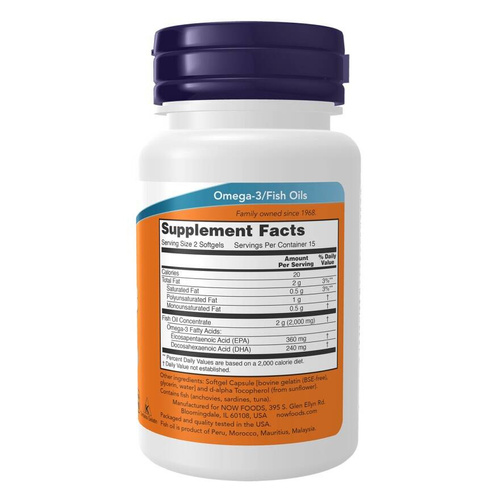 Now Foods Omega-3 Fish Oil Molecularly Distilled Supports Brain Heart Health & Healthy Vision 500 Capsules