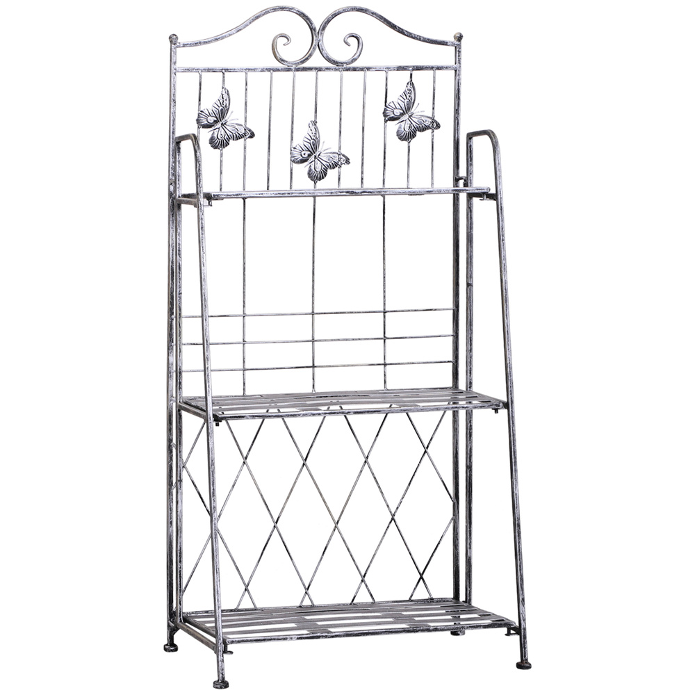 Outsunny 3 Tier Plant Stand Indoor Outdoor, Metal Plant Shelf Flower Display Rack for Potted Plants Garden Balcony Decor, 44 x 25 x 96 cm