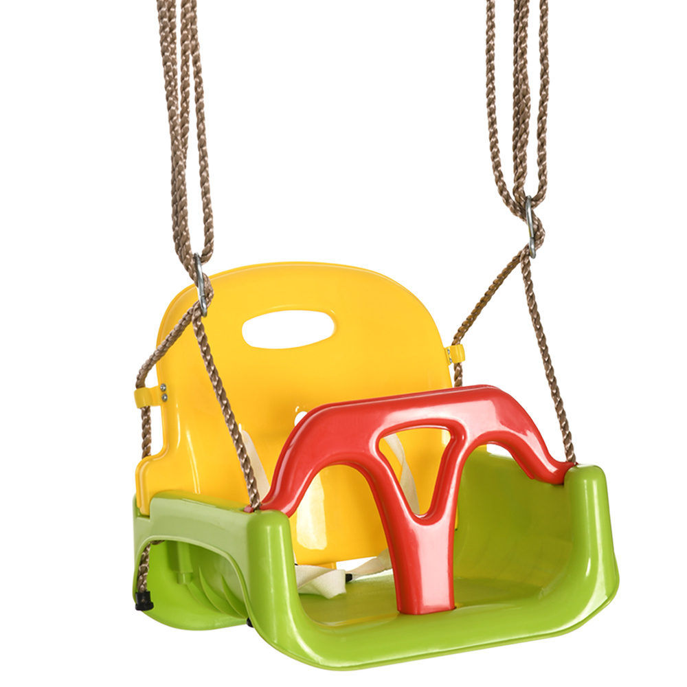 Outsunny 3 in 1 Detachable Kids Swing Seat with Safety Belt, Adjustable Rope for Indoor, Outdoor, Playground, Garden, Green