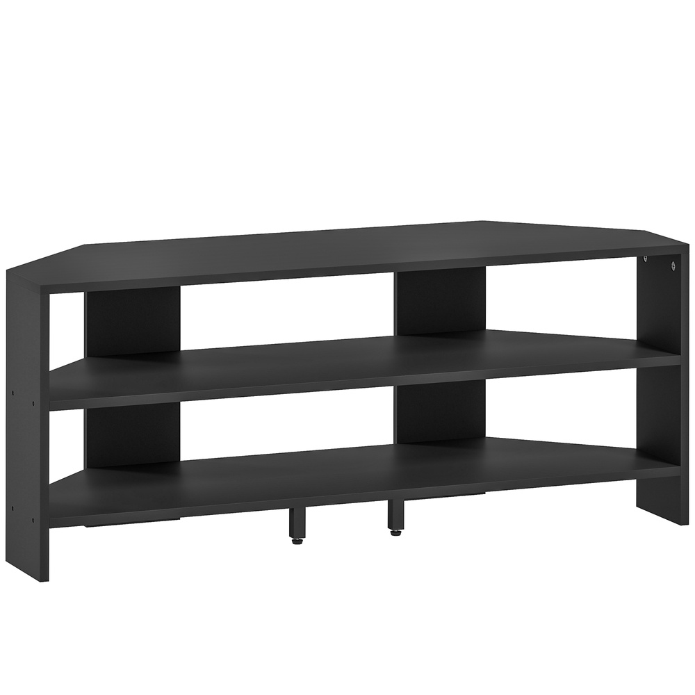 HOMCOM Corner TV Stand with 2 Open Shelves for 47 Inch TV - Black