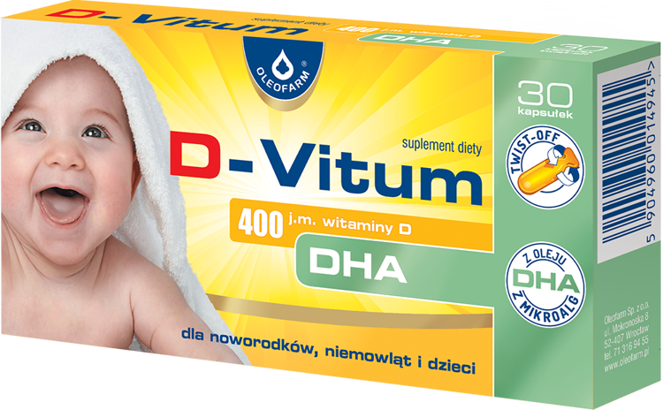 Oleofarm D Vitum 400 j.m. Vitamin D DHA for Newborns Infants and Children 30caps.