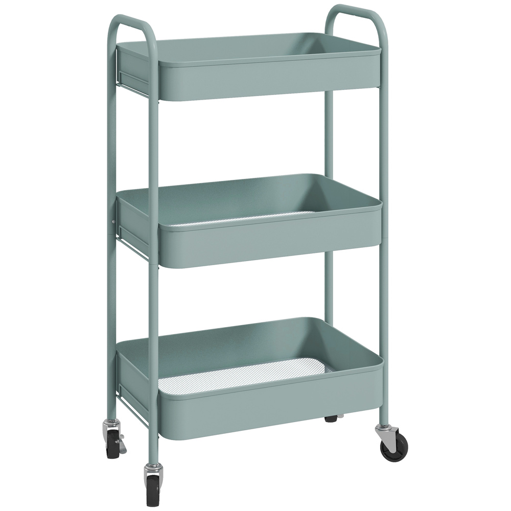 HOMCOM Three-Tier Steel Storage Trolley - Light Blue